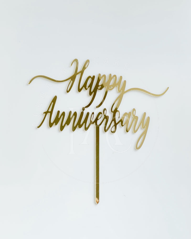 [Cake Topper] Gold Happy Anniversary